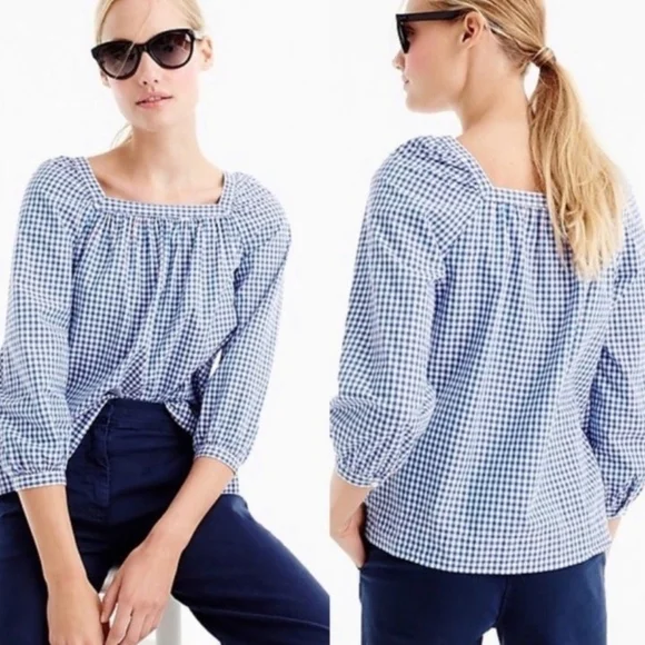 J. Crew Blue Gingham Blouse - Picture 3 of 11